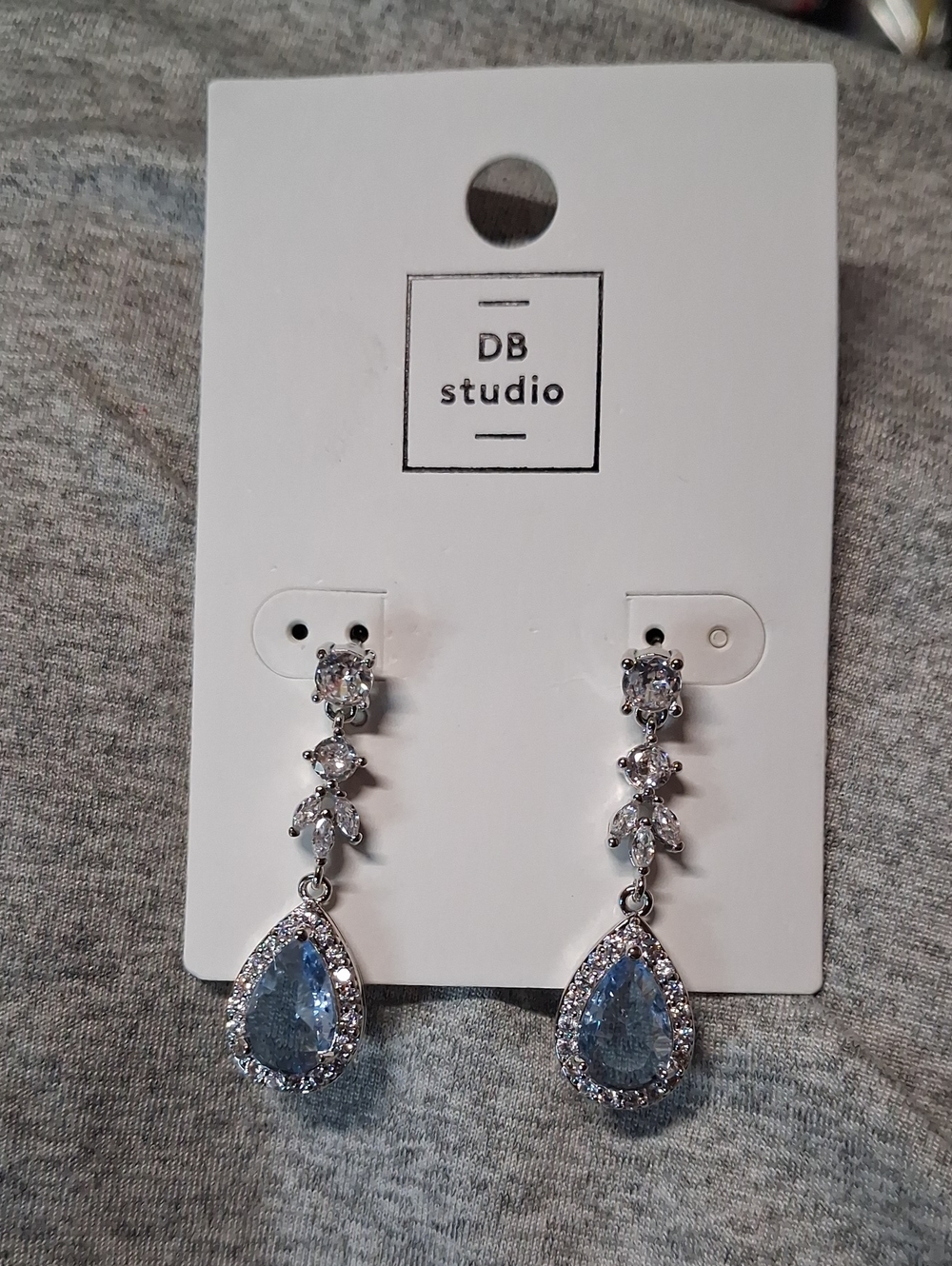 NWT DB Studio Silver Drop Earrings with Light Blue Teardrop Stones